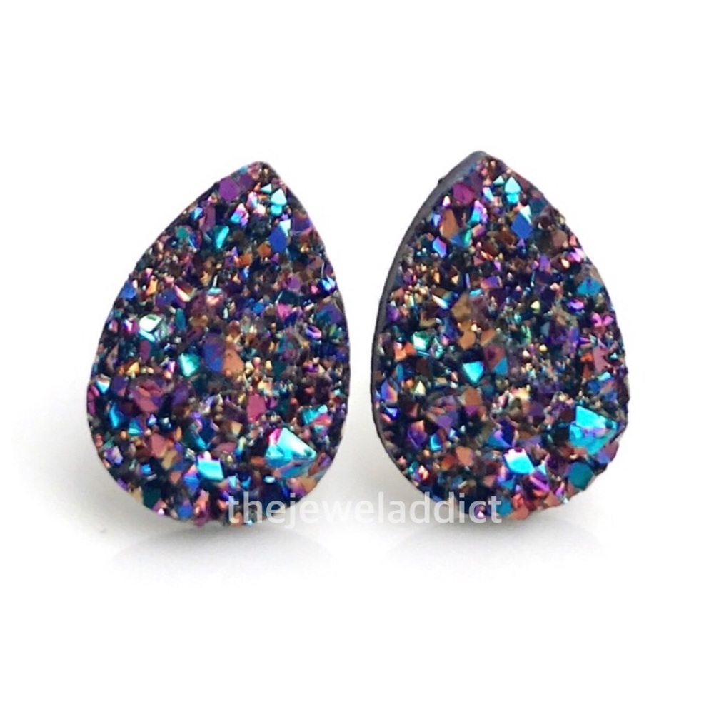 3 for 15🎀metallic rainbow Faux Druzy teardrops - Picture 1 of 5